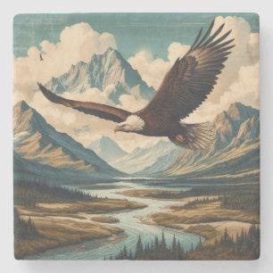 Outdoorsman bald eagle mountain range stone coaster