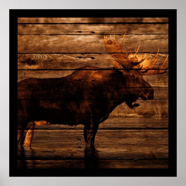 outdoorsman distressed wood wildlife bull moose poster (Front)