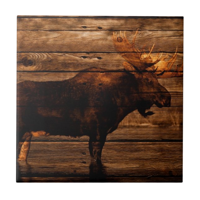 outdoorsman distressed wood wildlife bull moose tile (Front)