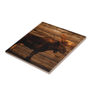 outdoorsman distressed wood wildlife bull moose tile