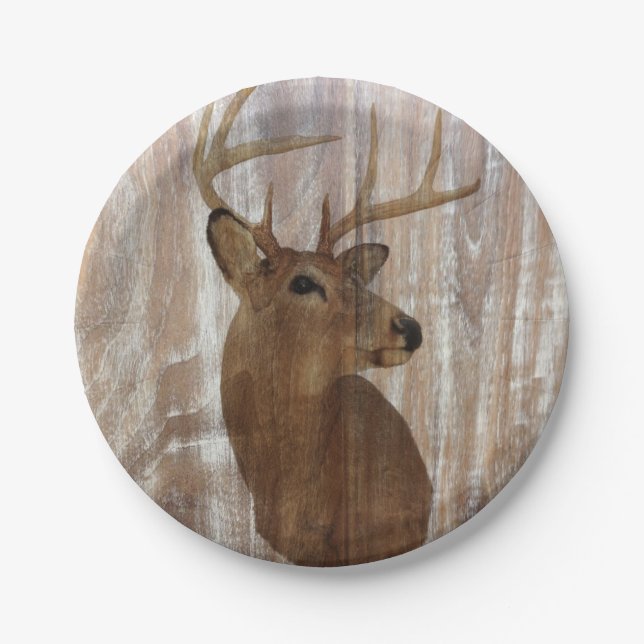 Outdoorsman Western Primitive barn wood deer Paper Plate (Front)