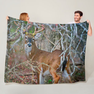 Outdoorsman Whitetail Buck Wildlife Acrylic Art Fleece Blanket