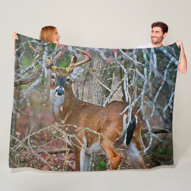 Outdoorsman Whitetail Buck Wildlife Acrylic Art Fleece Blanket (In Situ)