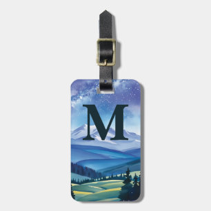 Outdoorsy Mountain Trek Stylish Chic Monogram Teal Luggage Tag
