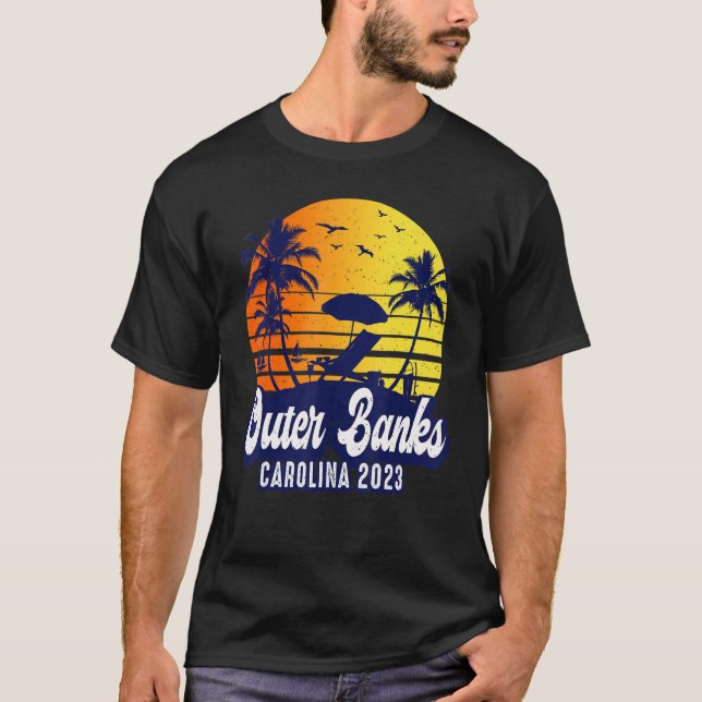 Outer Banks 2023 Carolina Sunset Beach Retro T-Shirt (Front)