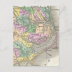Outer Banks and Eastern North Carolina Map (1827) Postcard