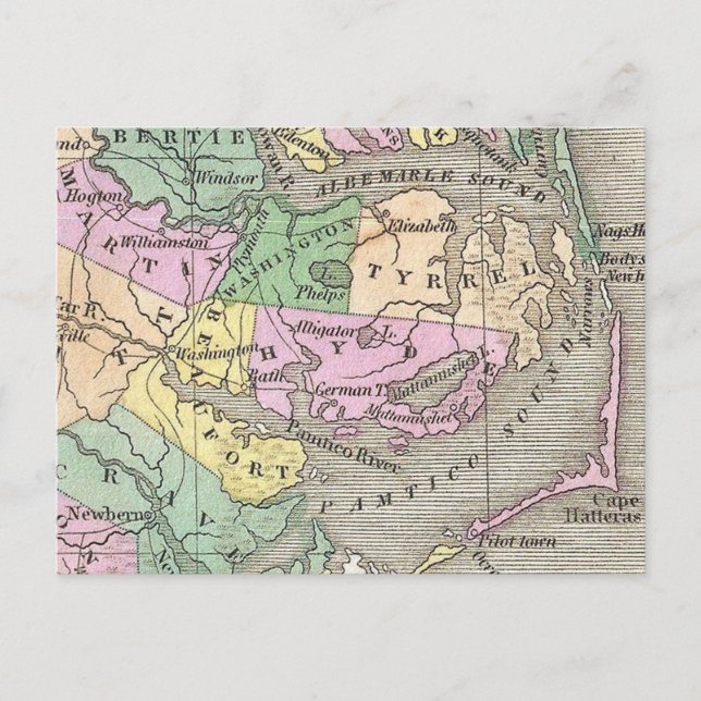 Outer Banks and Eastern North Carolina Map (1827) Postcard (Front)