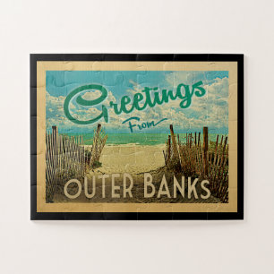 Outer Banks Beach Vintage Travel Jigsaw Puzzle