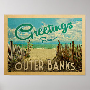Outer Banks Beach Vintage Travel Poster