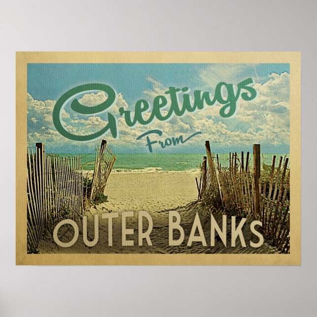 Outer Banks Beach Vintage Travel Poster (Front)