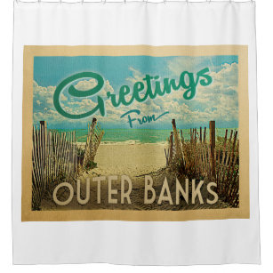 Outer Banks Beach Vintage Travel Shower Curtain