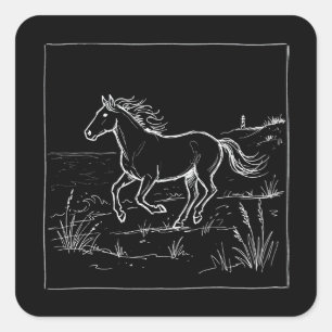 Outer Banks Coastal Horse Doodle Square Sticker