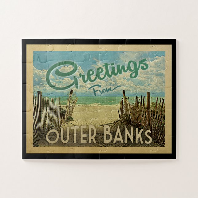 Outer Banks Jigsaw Puzzle Beach Vintage Travel (Horizontal)