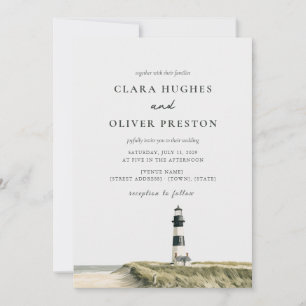 Outer Banks Lighthouse Dune Watercolor Wedding  Invitation