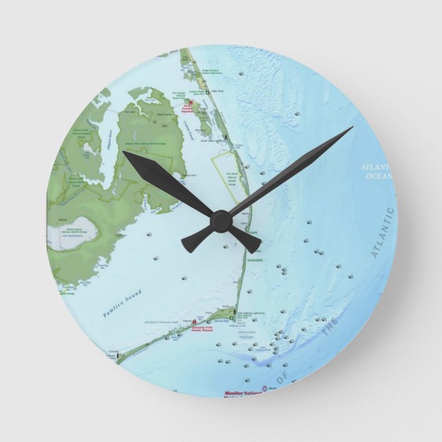 Outer Banks Map Round Clock (Front)