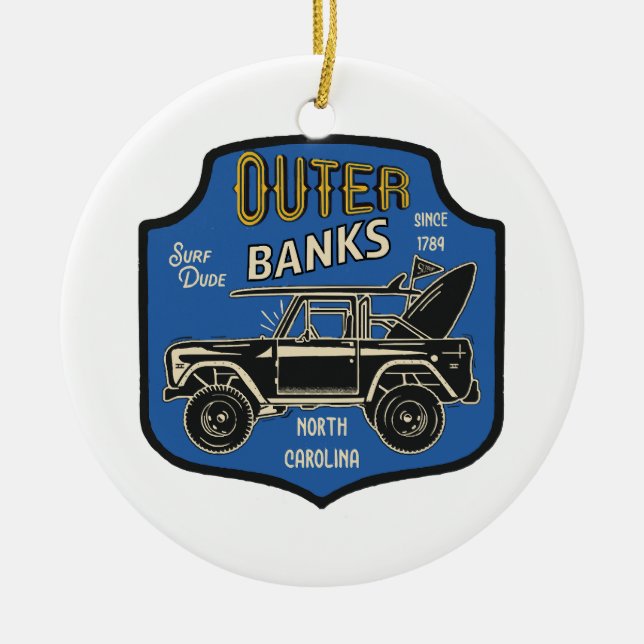 Outer Banks NC Badge Ceramic Tree Decoration (Front)