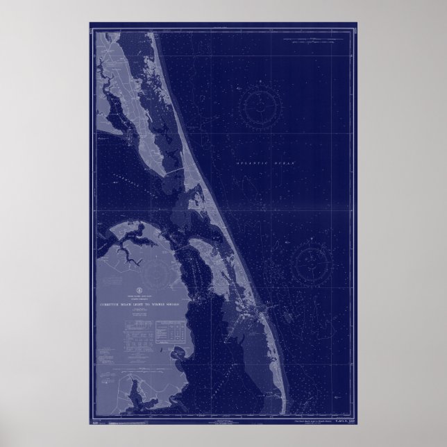 Outer Banks NC OBX Map Nautical Chart Blue Art (Front)
