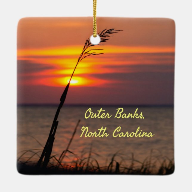Outer Banks North Carolina Beach Sunset Orange Sky Ceramic Ornament (Back)