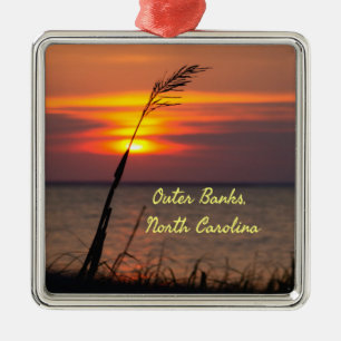 Outer Banks North Carolina Beach Sunset Orange Sky Metal Tree Decoration