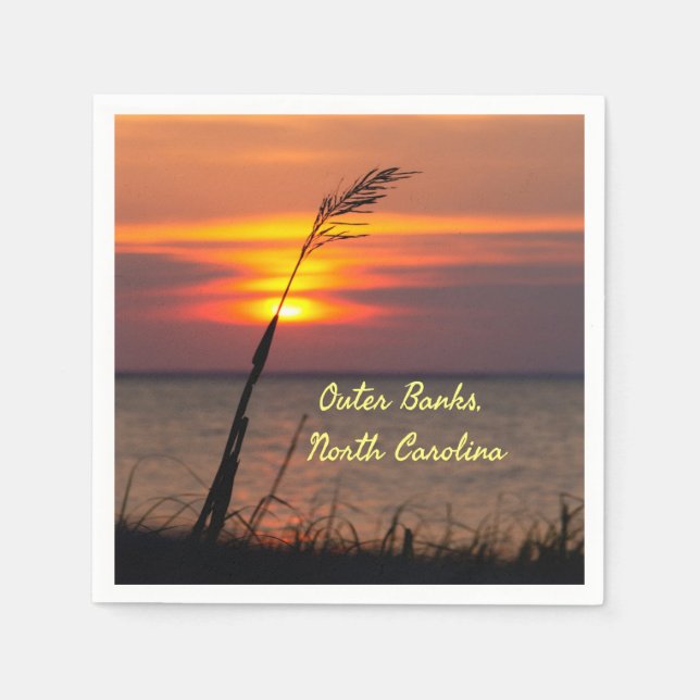 Outer Banks North Carolina Beach Sunset Orange Sky Napkin (Front)