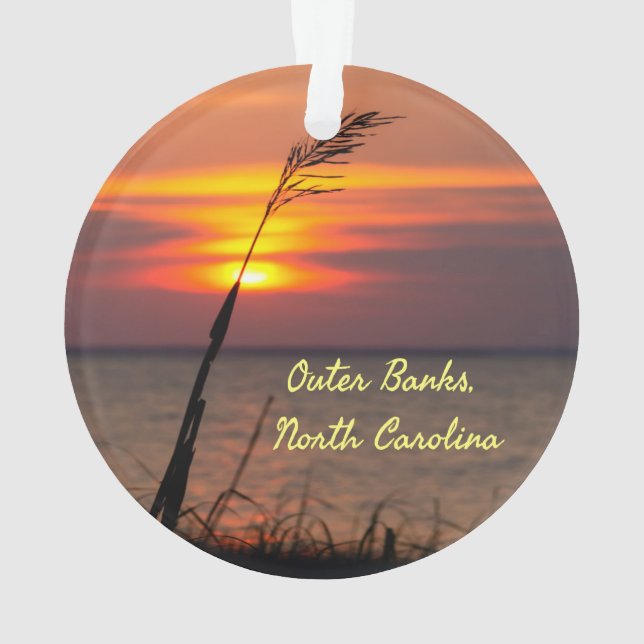Outer Banks North Carolina Beach Sunset Orange Sky Ornament (Back)