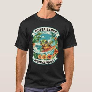 Outer Banks North Carolina Cute Sea Turtle Surfing T-Shirt