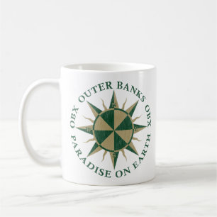 Outer Banks OBX Compass Dark Green Gold Vintage Coffee Mug