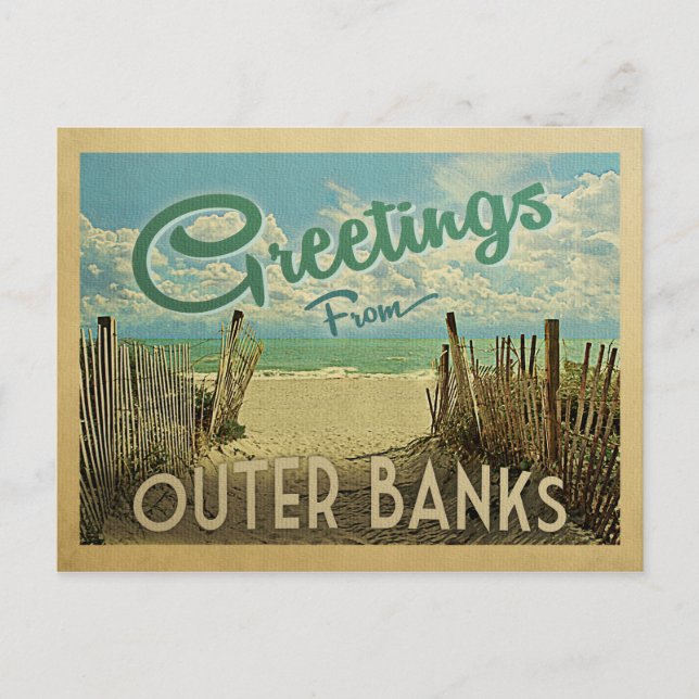 Outer Banks Postcard Beach Vintage Travel (Front)