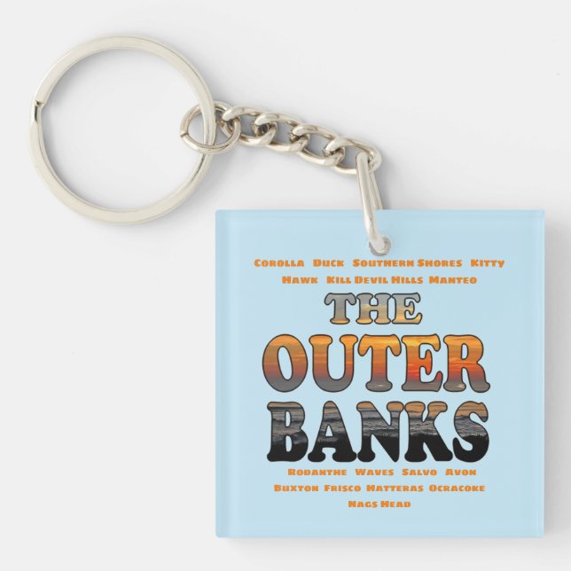 Outer Banks Sunrise Text And Towns OBX Key Ring (Front)