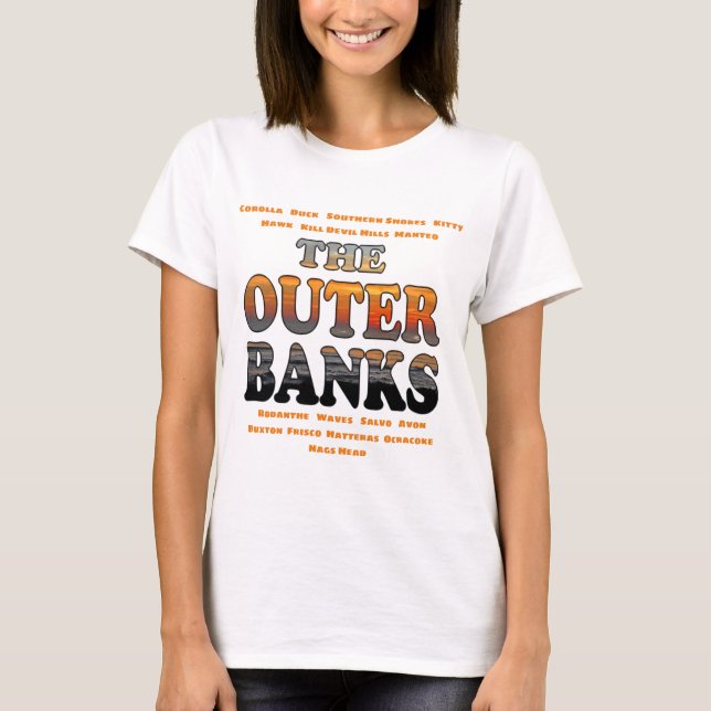 Outer Banks Sunrise Text And Towns OBX T-Shirt (Front)