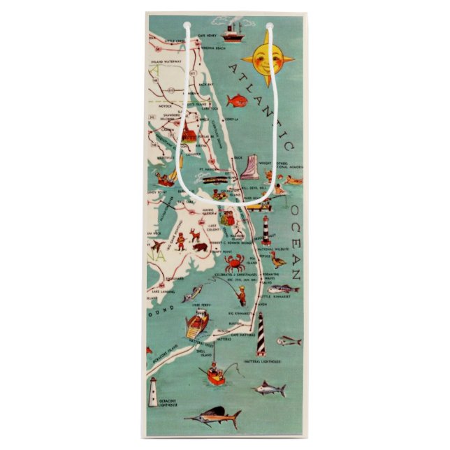 Outer Banks Vintage Map Wine Bag (Front)
