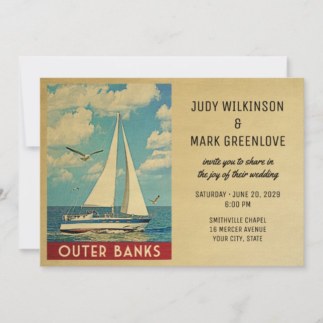 Outer Banks Wedding Invitation Sailboat (Front)