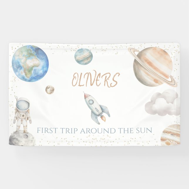 Outer Space 1st Birthday First Trip Around the Sun Banner (Horizontal)