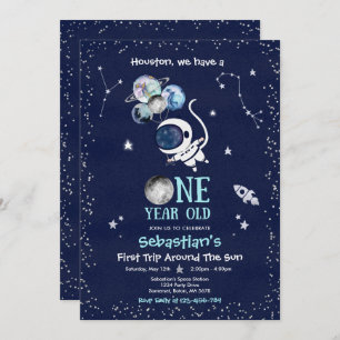 Outer Space 1st Birthday Party Astronaut Rocket  I Invitation