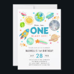 Outer Space 1st Birthday Party Rocket Spaceship Invitation<br><div class="desc">Modern Outer Space Galaxy Moon Rocket Spaceship Alien Kid Blast Off 1st Birthday Invitation</div>