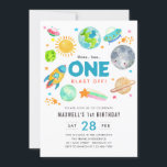 Outer Space 1st Birthday Party Rocket Spaceship Invitation<br><div class="desc">Modern Outer Space Galaxy Moon Rocket Spaceship Alien Kid Blast Off 1st Birthday Invitation</div>