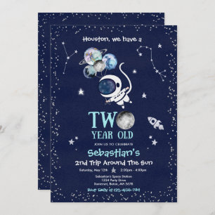 Outer Space 2nd Birthday Party Astronaut Rocket In Invitation