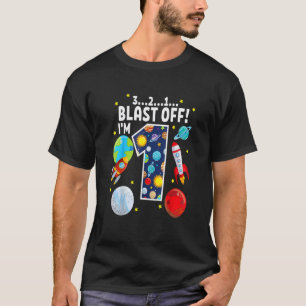 Outer Space 321 Blast Off Age 1 1st Birthday Party T-Shirt