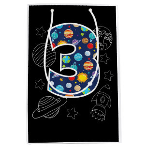 Outer Space 3 Year Old 3rd Birthday Party Boys Gir Medium Gift Bag