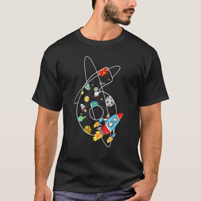 Outer Space 6 Years Old 6th Birthday Planets Astro T-Shirt (Front)