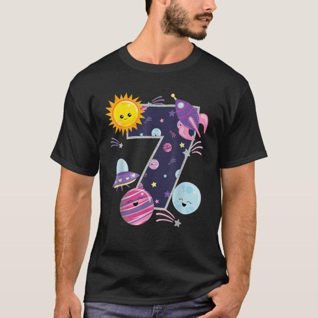 Outer Space 7 Year Old 7th Birthday Girl Party Spa T-Shirt (Front)