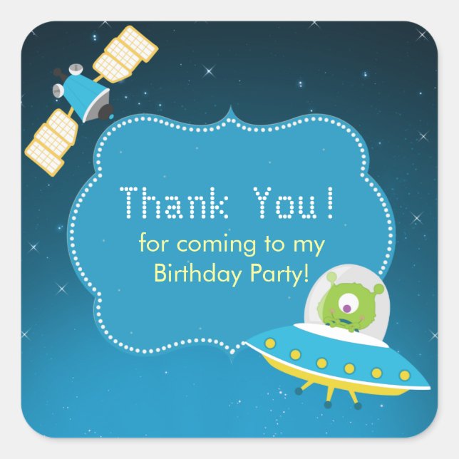 Outer Space Alien Boy Birthday Party Sticker (Front)