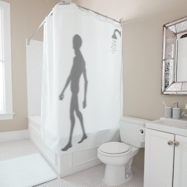 Outer Space Alien Scary Funny Silhouette Shadow Shower Curtain (In Situ)