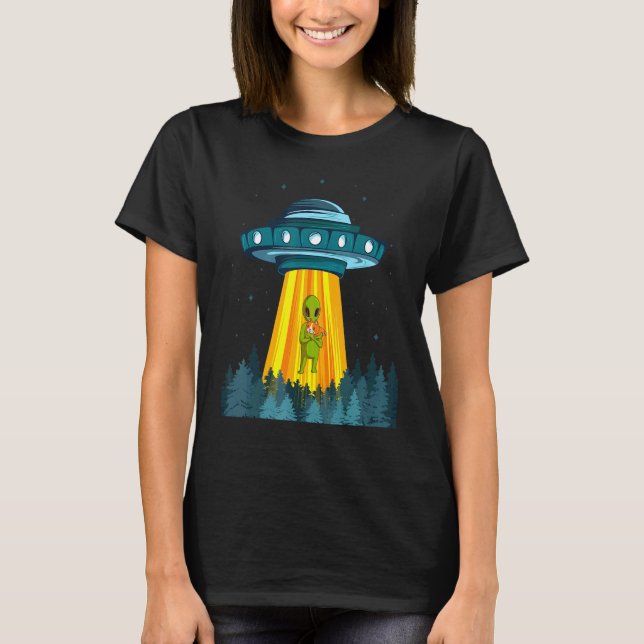 Outer Space Aliens Spaceship Alien Cat Spacecraft  T-Shirt (Front)