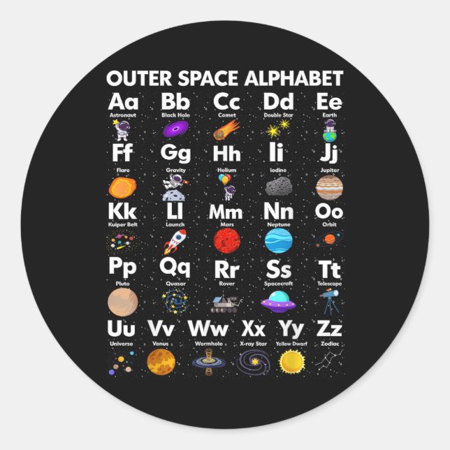 Outer Space Alphabet Astronomy Science Teacher Kid Classic Round Sticker (Front)
