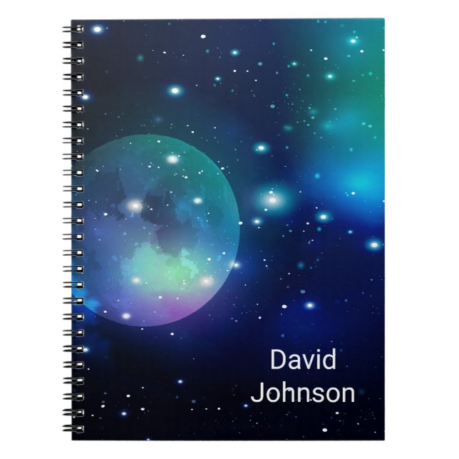 Outer Space and Stars with Custom Name Notebook (Front)
