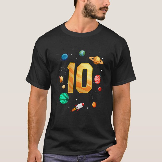 Outer Space Astronaut 10th Birthday Boy 10 Year Ol T-Shirt (Front)