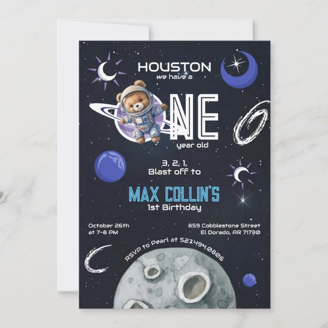 Outer Space Astronaut 1st Birthday Invitation (Front)