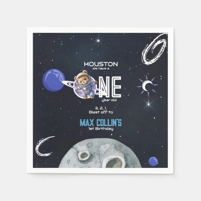 Outer Space Astronaut 1st Birthday Napkin (Front)