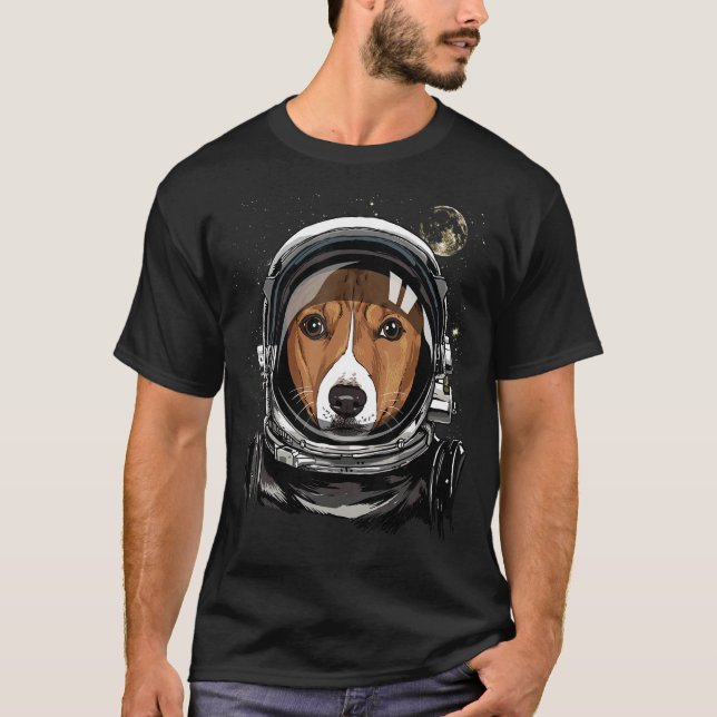 Outer Space Astronaut African Basenji Dog Face Ast T-Shirt (Front)